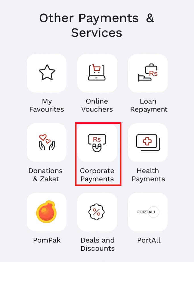 Step 2: Select Corporate Payments