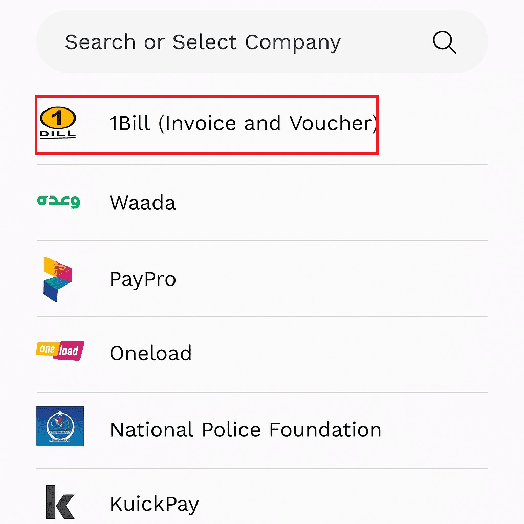 Step 3: Select 1Bill (Invoice and Voucher)
